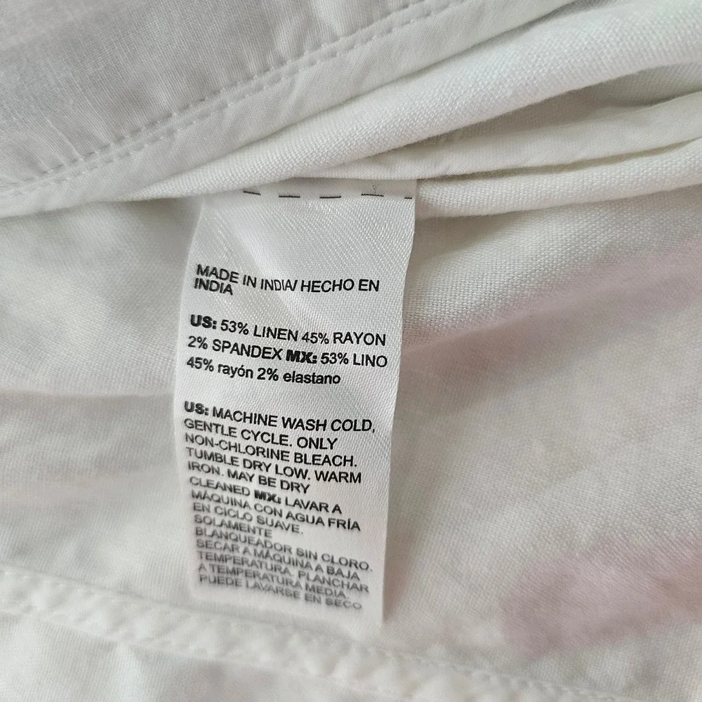Chico's Linen Roll‎ Sleeve Stretch Blazer 2.5 (14) Ivory Open Front Zip Pocket